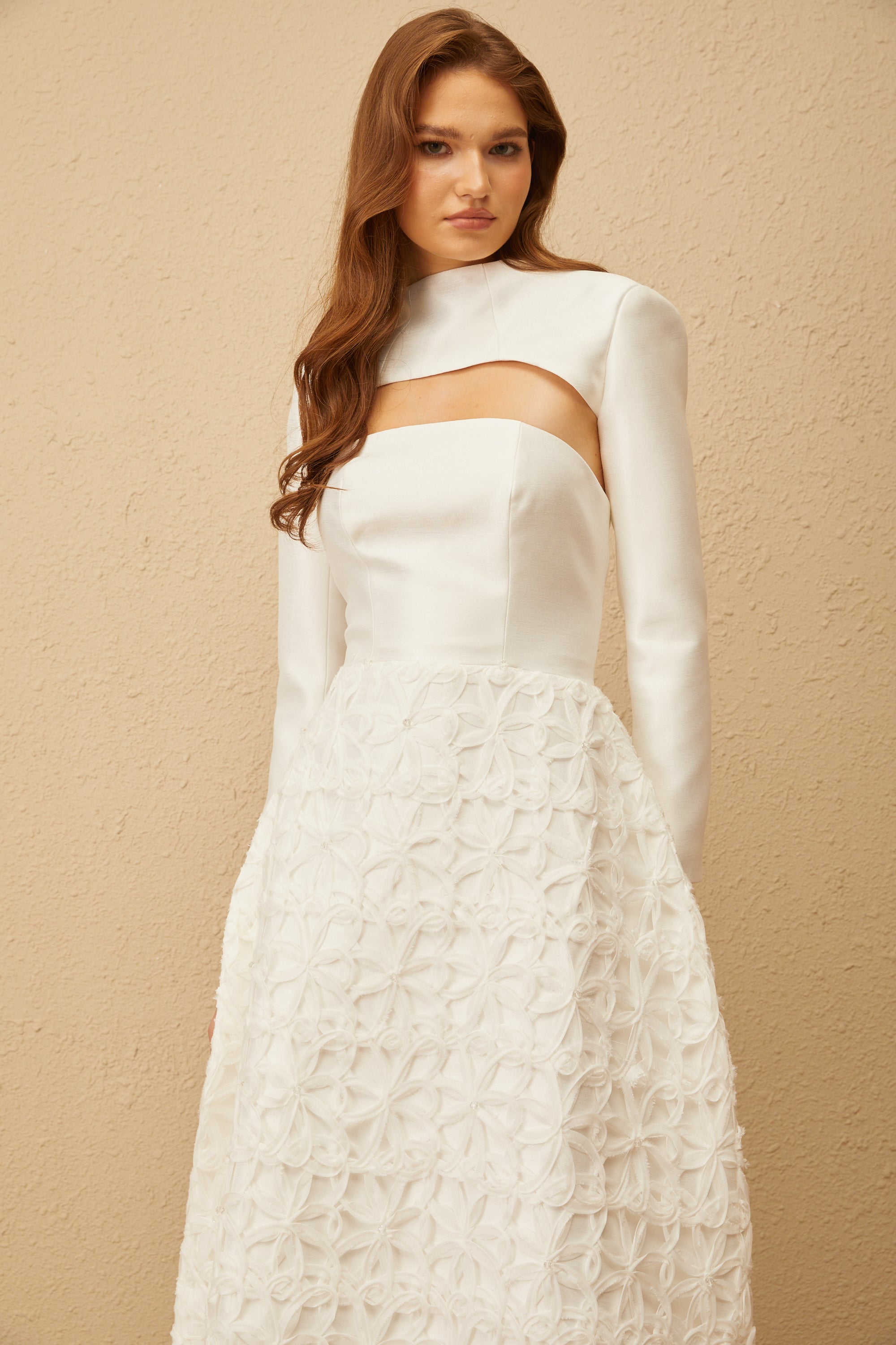 Dulcie White Floral Jacquard Shawl & Dress Set
