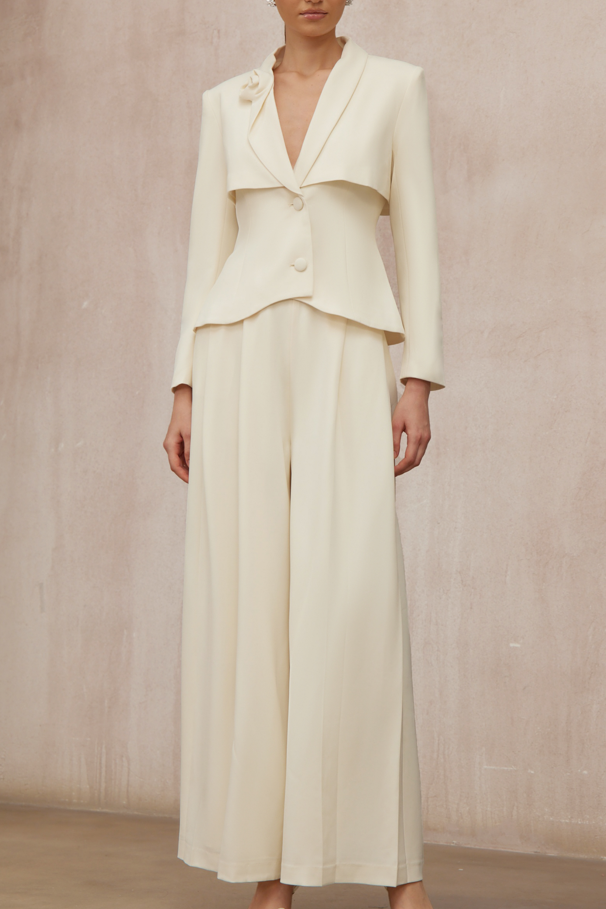 Teresa Neutral 3D Petal Blazer & Trousers Set