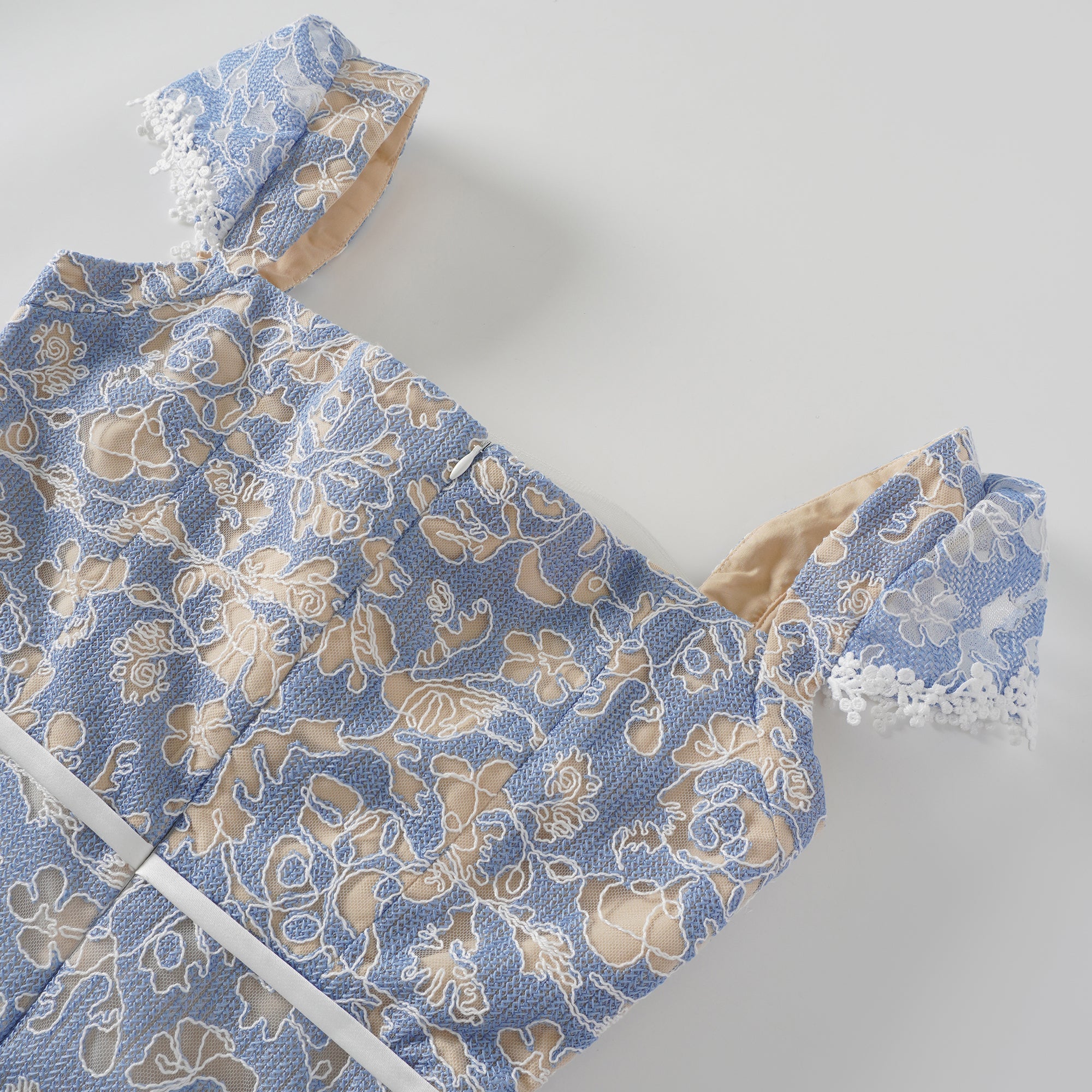 Gaëlle Blue Floral Embroidered Midi Dress