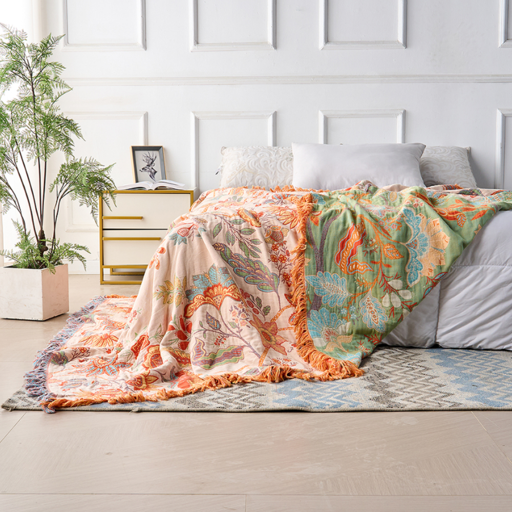 Living Room Boho Floral Throw Blanket | Cozy Decorative Accent
