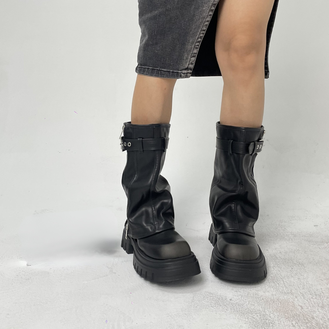 Knee-high Platform Fold Over Chunky Boots