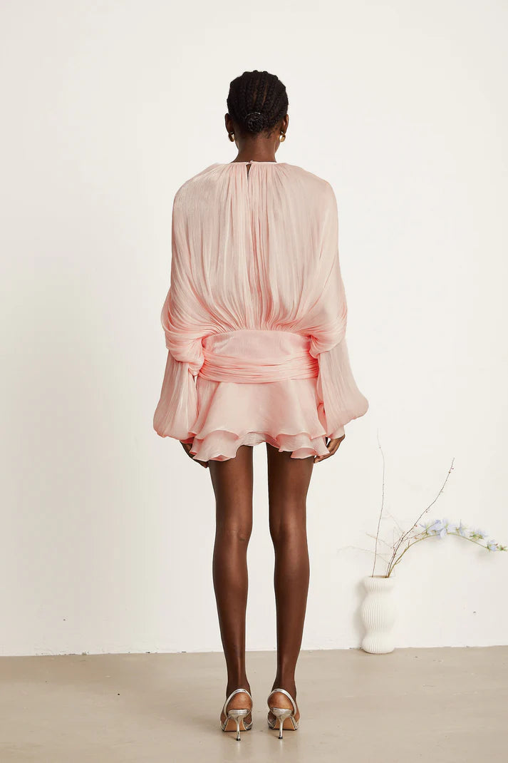 Eugénie Neutral Fully Pleated Ruffled Mini Dress
