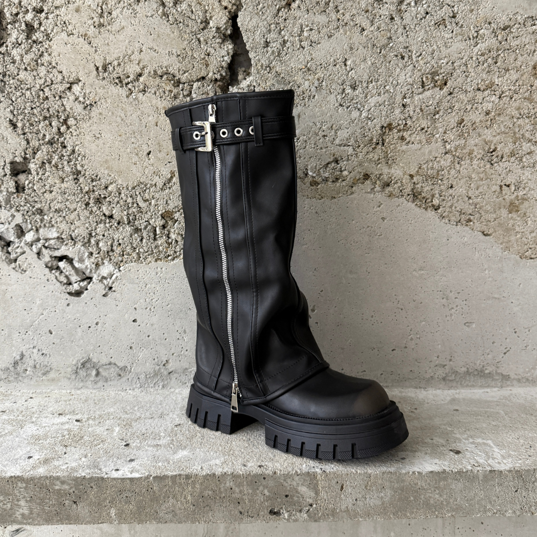 Knee-high Platform Fold Over Chunky Boots