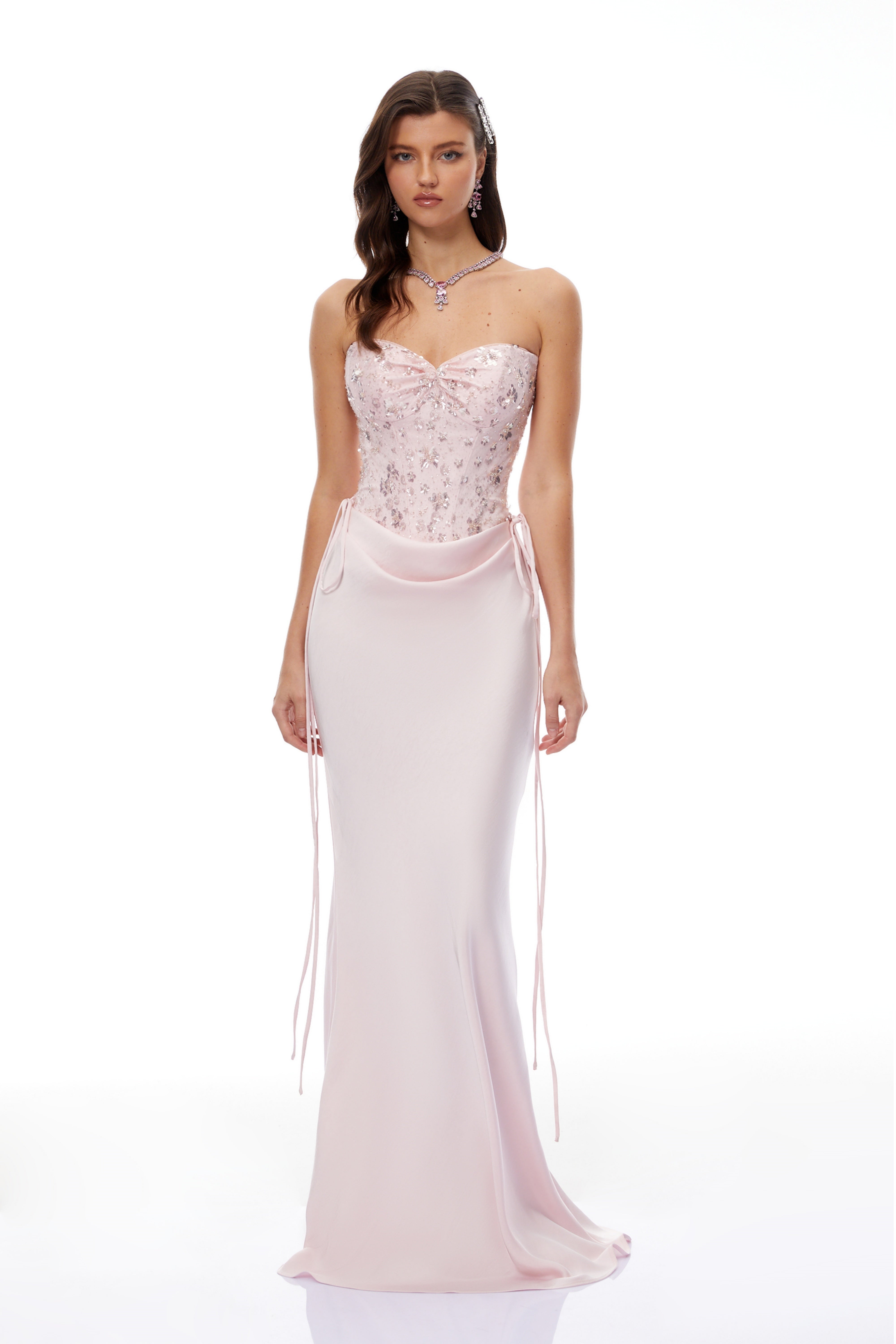 Teodora Pink Corseted Bodysuit & Satin Skirt Set