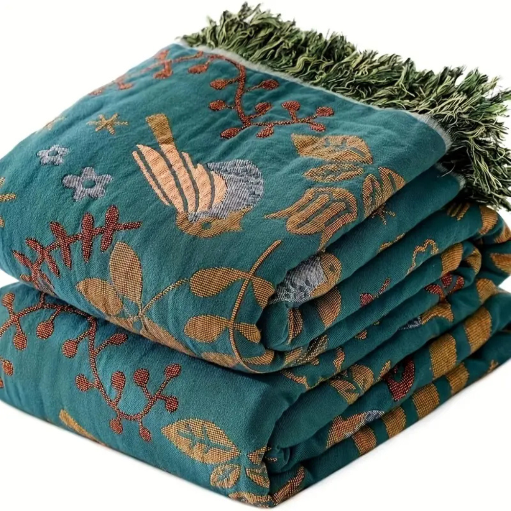 Living Room Reversible Throw Blanket | Scandinavian Bird Design