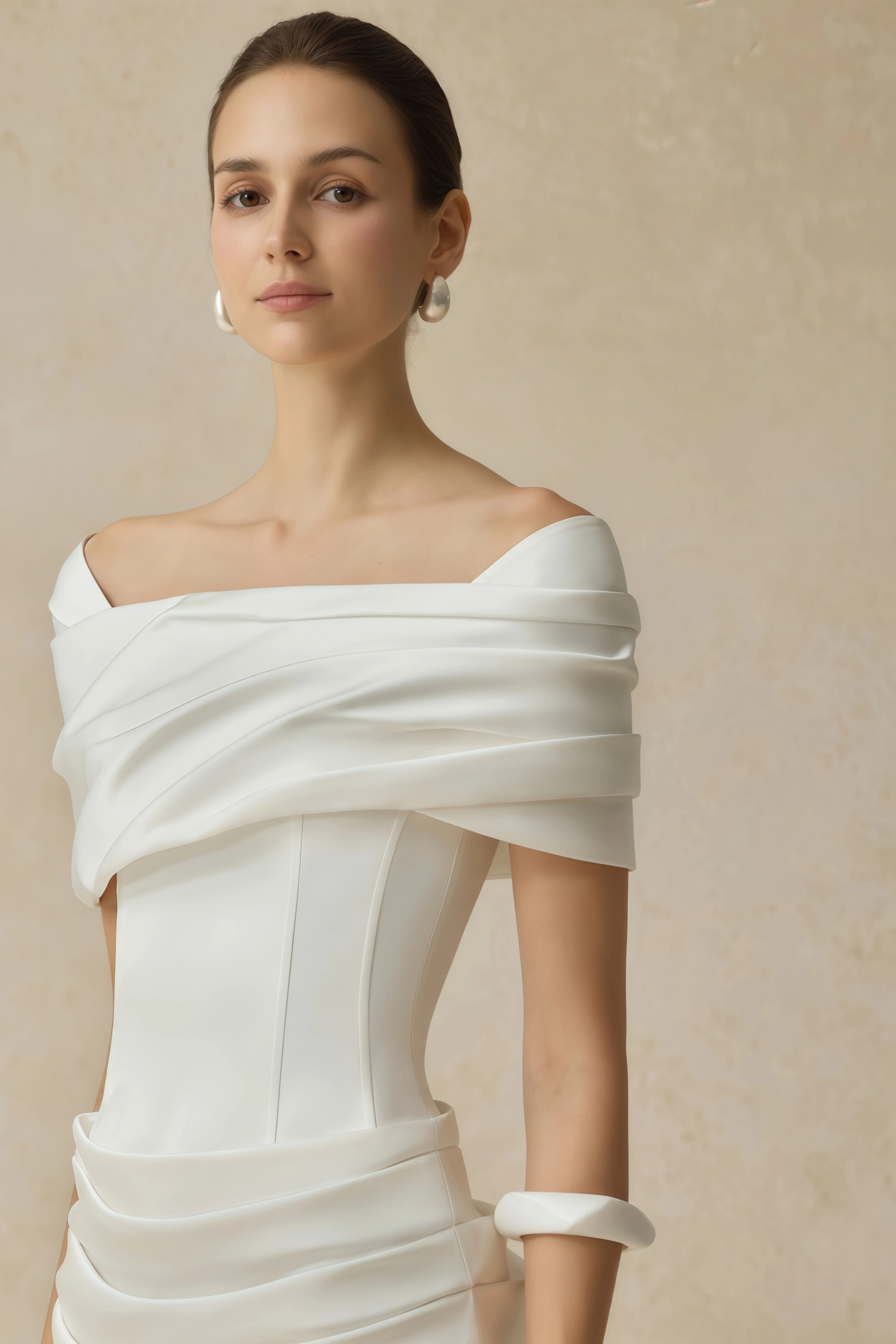Solara White Draped Midi Dress