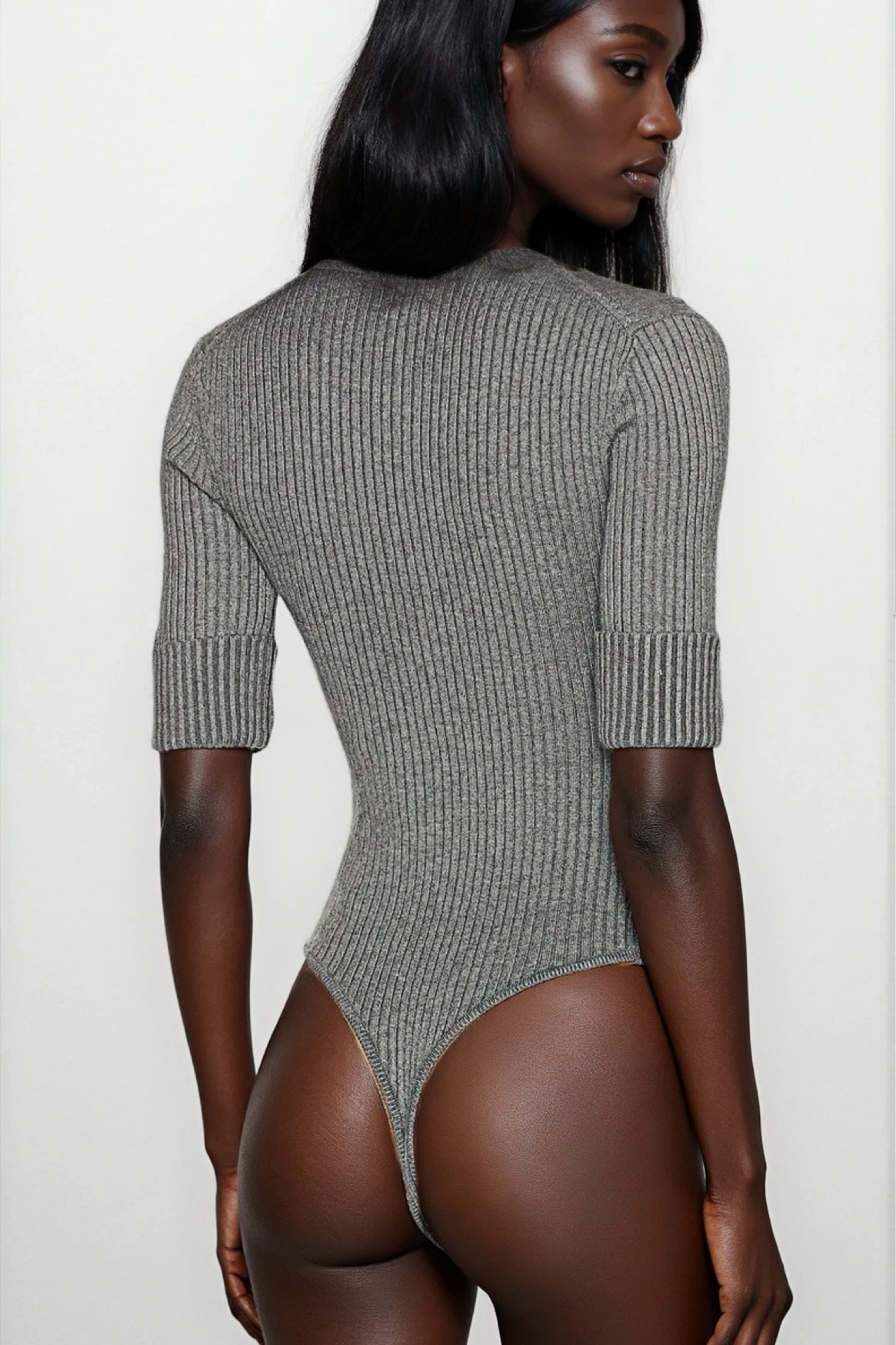 Claire Grey Ribbed Knit Bodysuit & Trousers Set