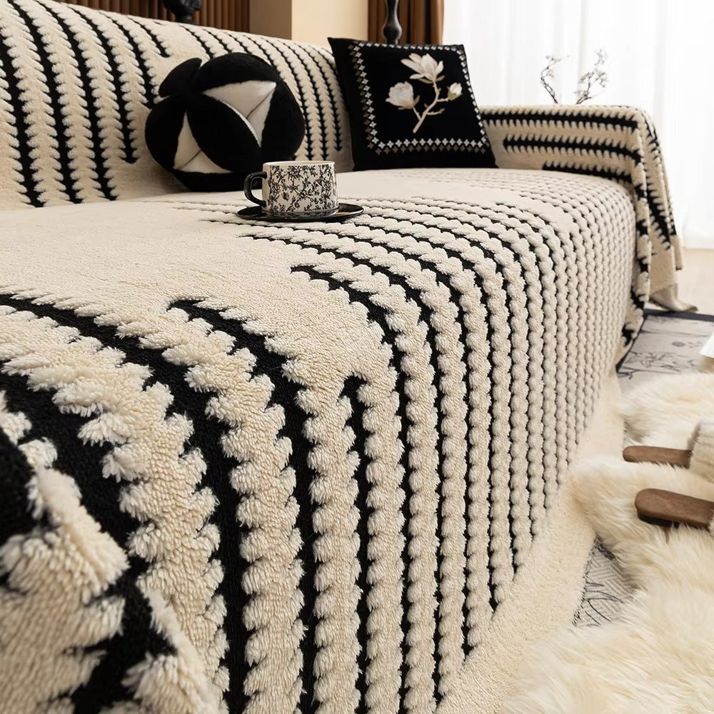 Living Room Plush Sofa Cover | Vintage Tufted Slipcover