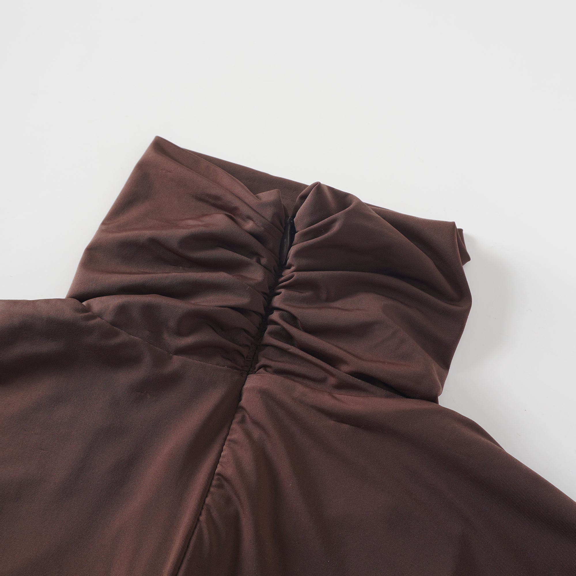 Charitina Brown Fitted Ruched Midi Dress