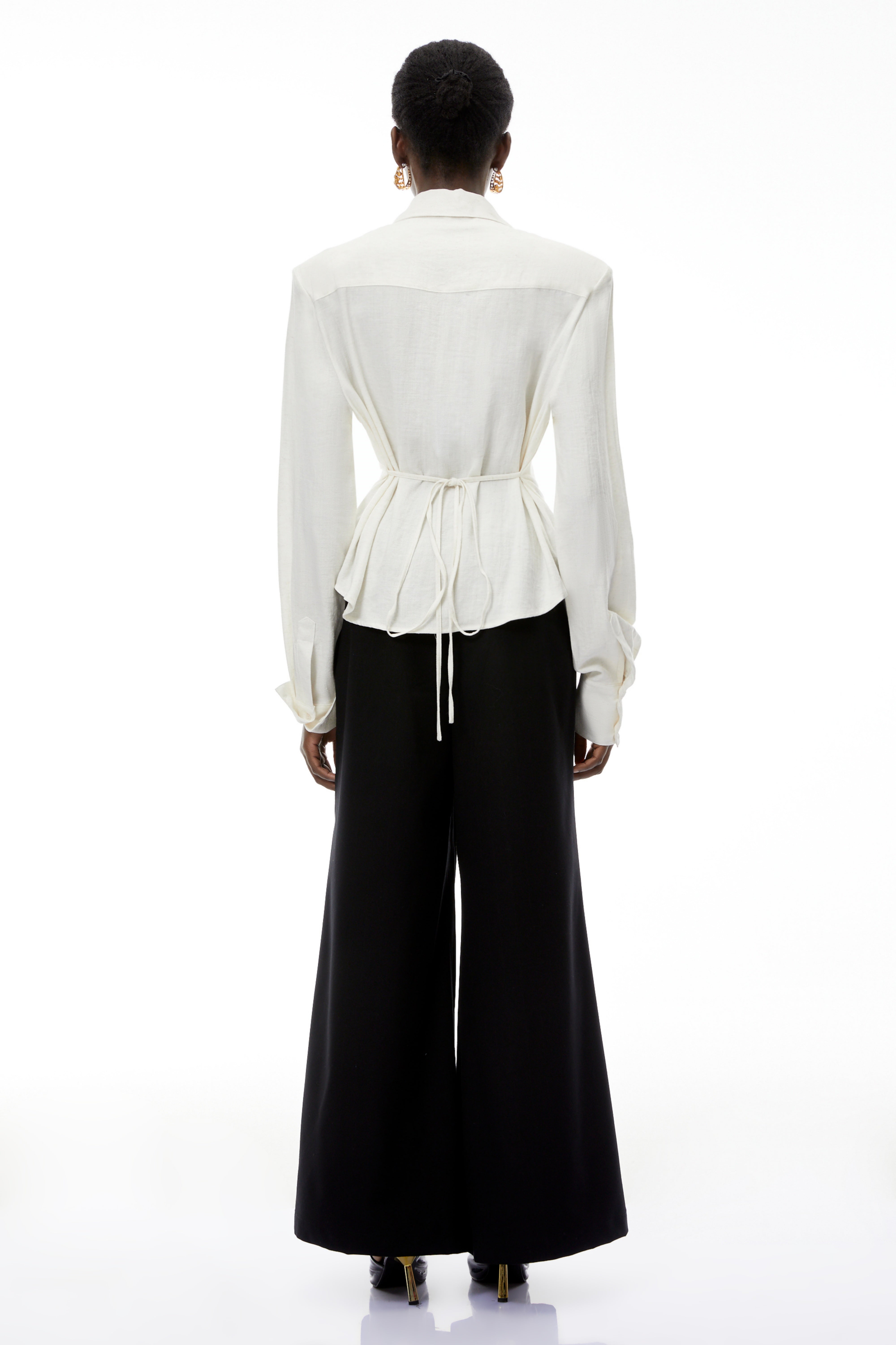 Amber White Plaid Tailored Cutout Blouse
