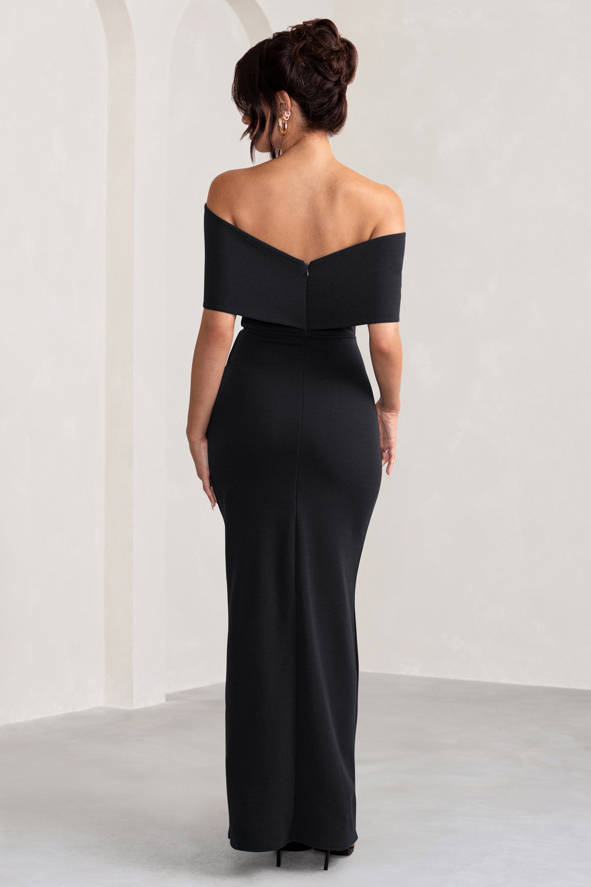 Eva | Bardot Bow Detail Maxi Dress With Thigh Split