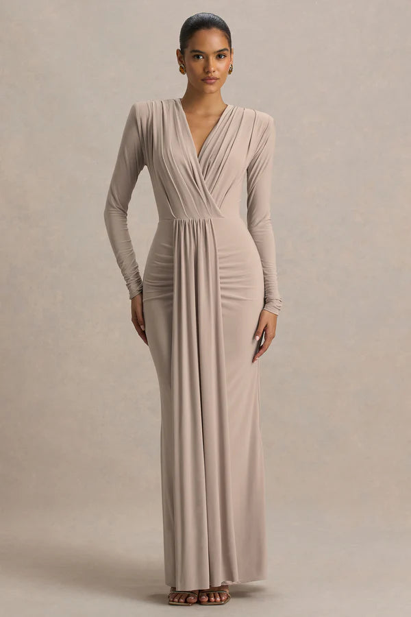 Flashy | Plunge-Neck Maxi Dress With Ruched Detailing