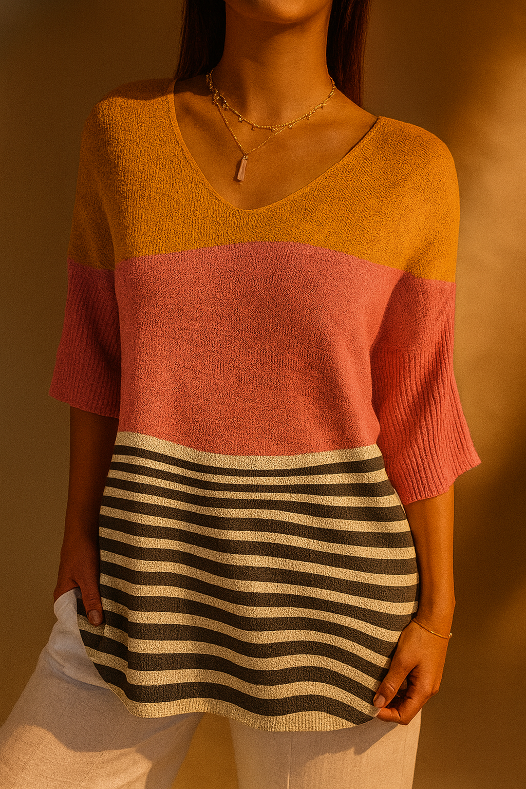 Women's Abstract Line Pattern Art Print Casual Knit Pullover