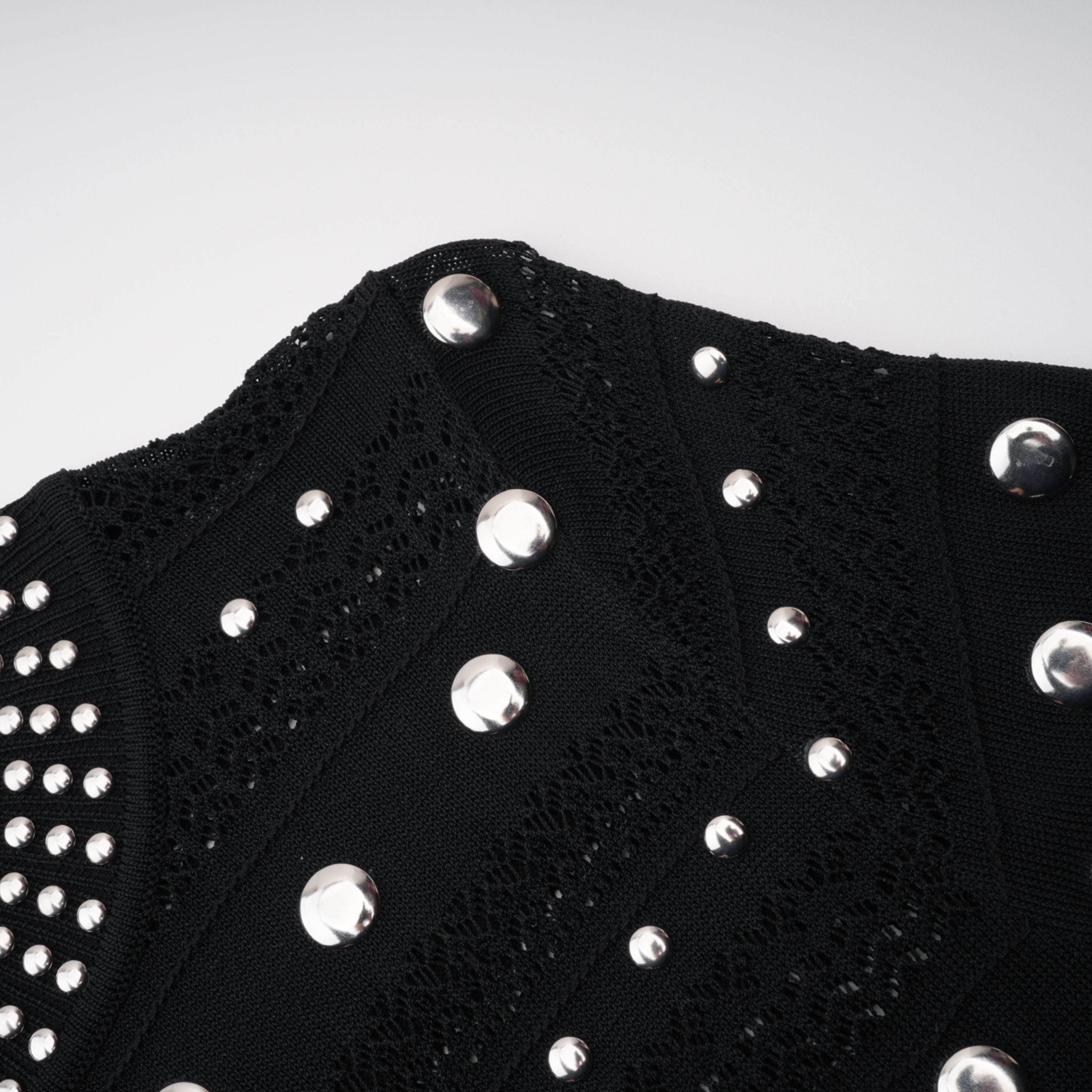 Chloé Black Long Sleeve Studded Crochet Knit Midi dress