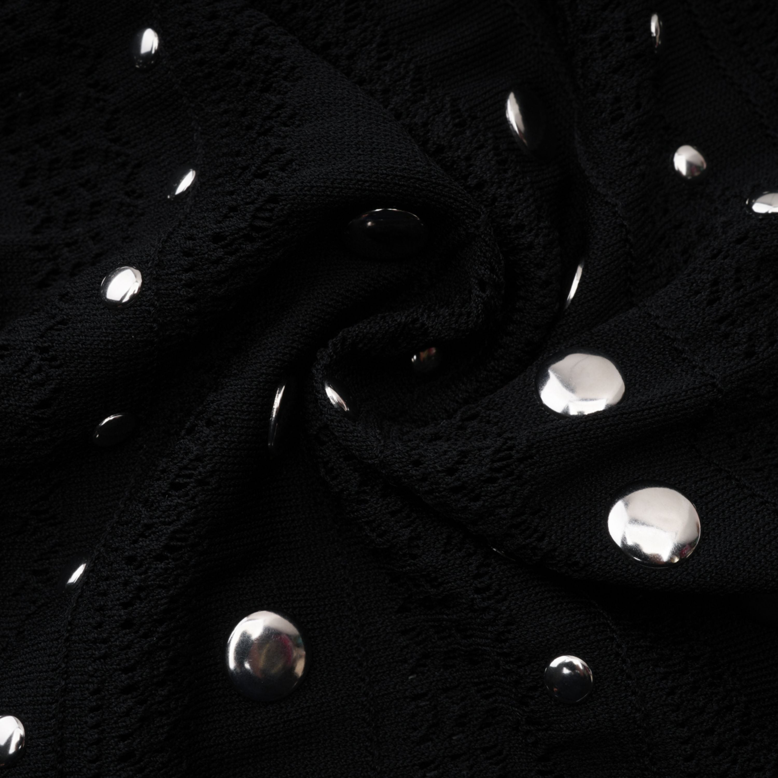 Chloé Black Long Sleeve Studded Crochet Knit Midi dress