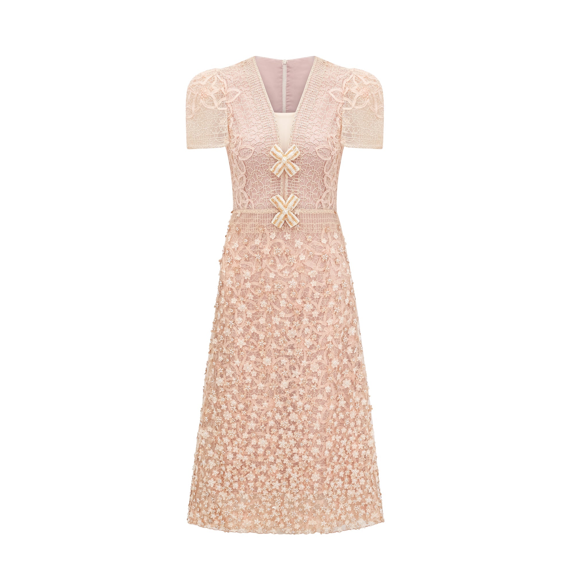 Bérengère neutrals faux-flower crochet midi dress