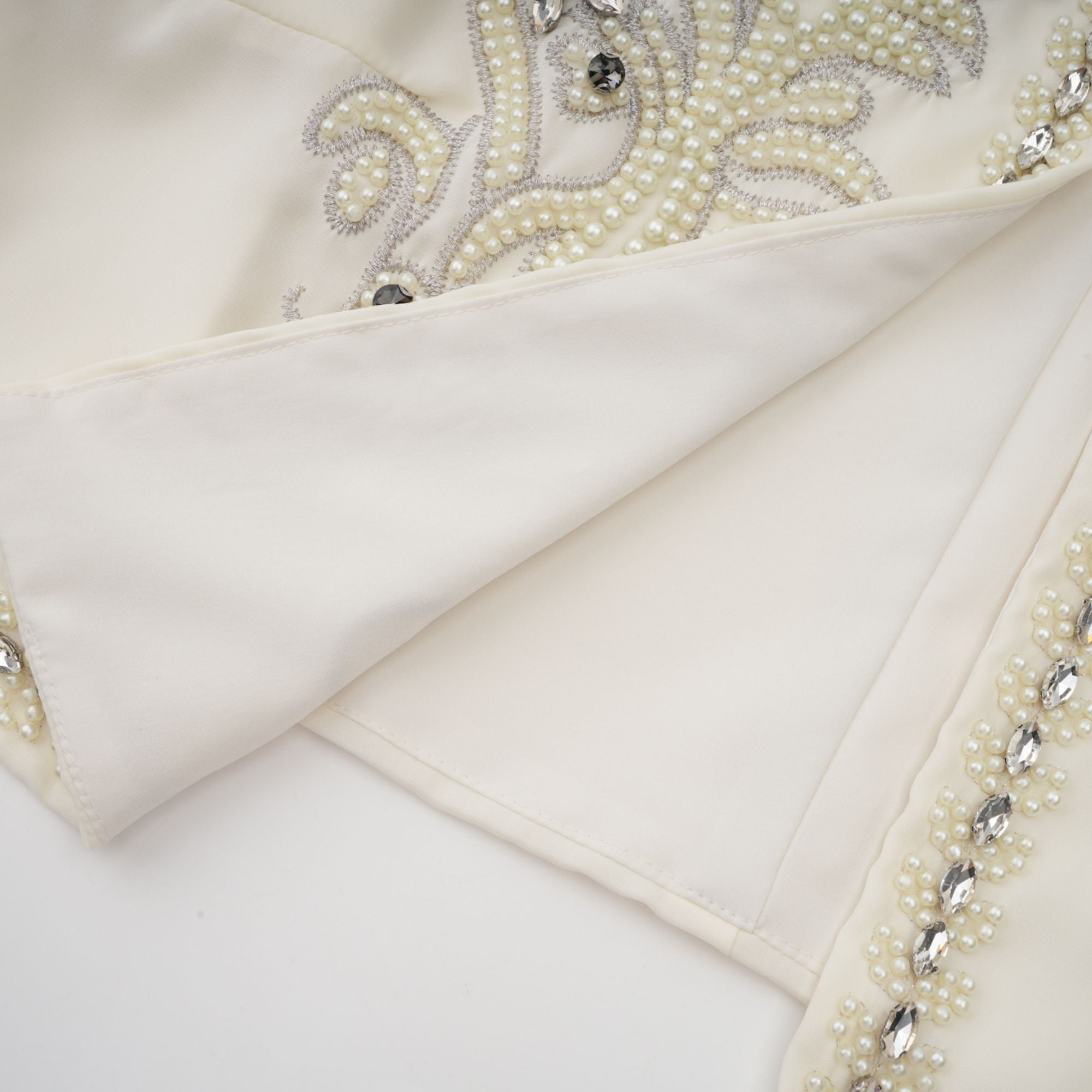 Blanche White Embellished Pleated Two-Piece Jacket and Dress Set