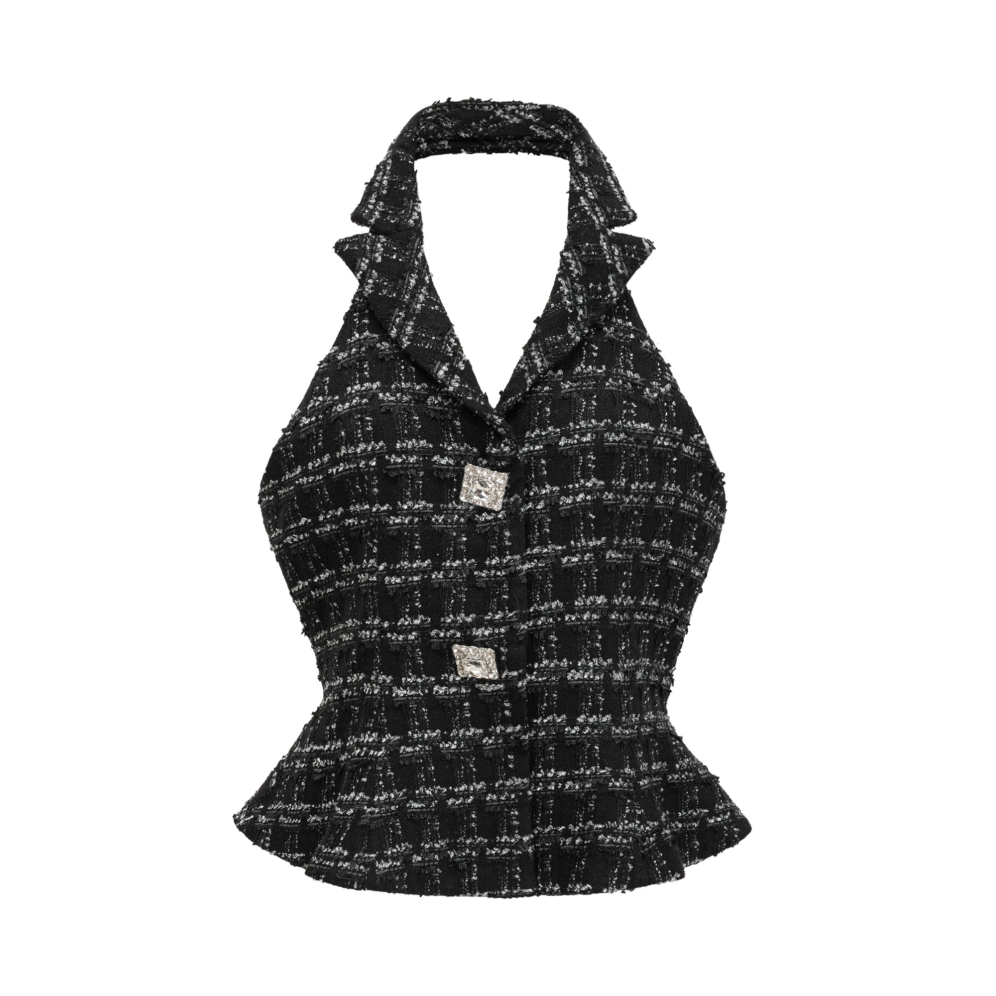 Axelle black checked tweed vest top & skirt matching set