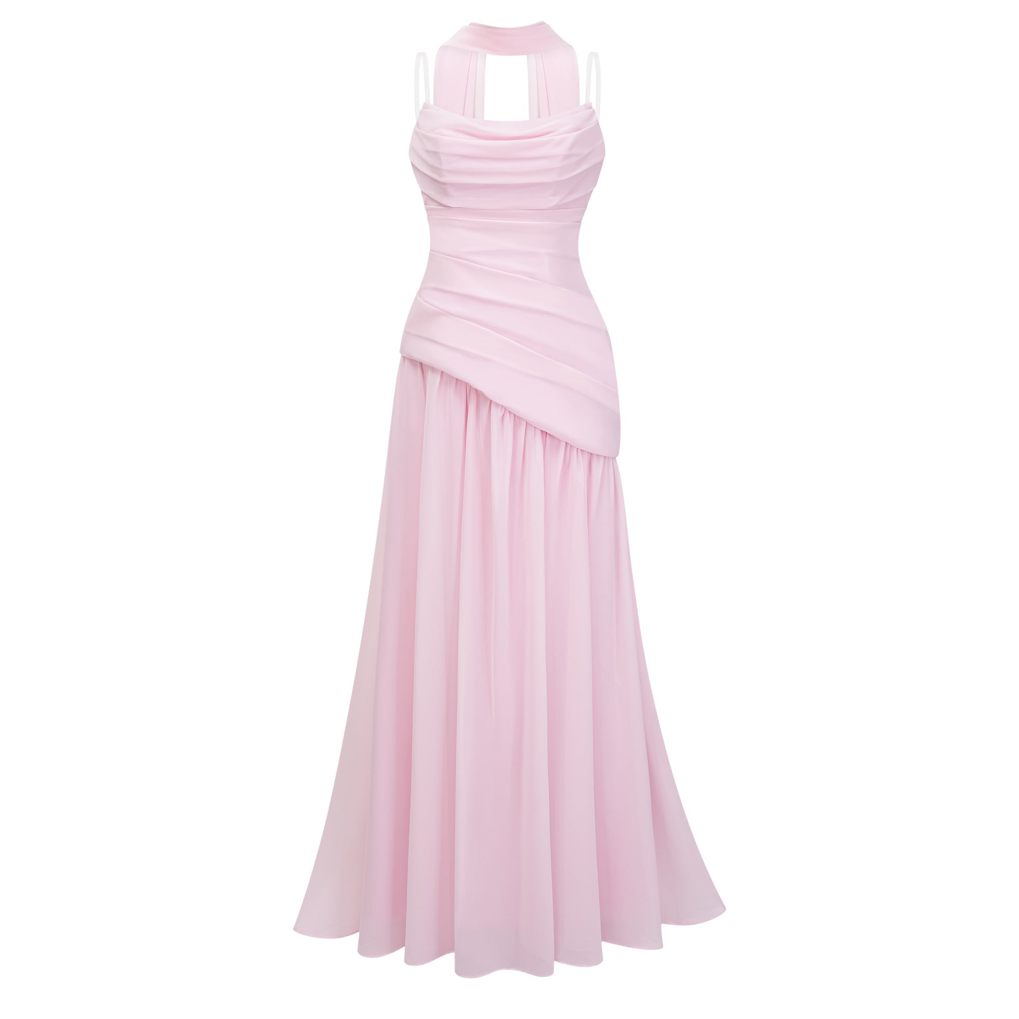 Romane Pink Strapless Corset Chiffon Maxi Dress