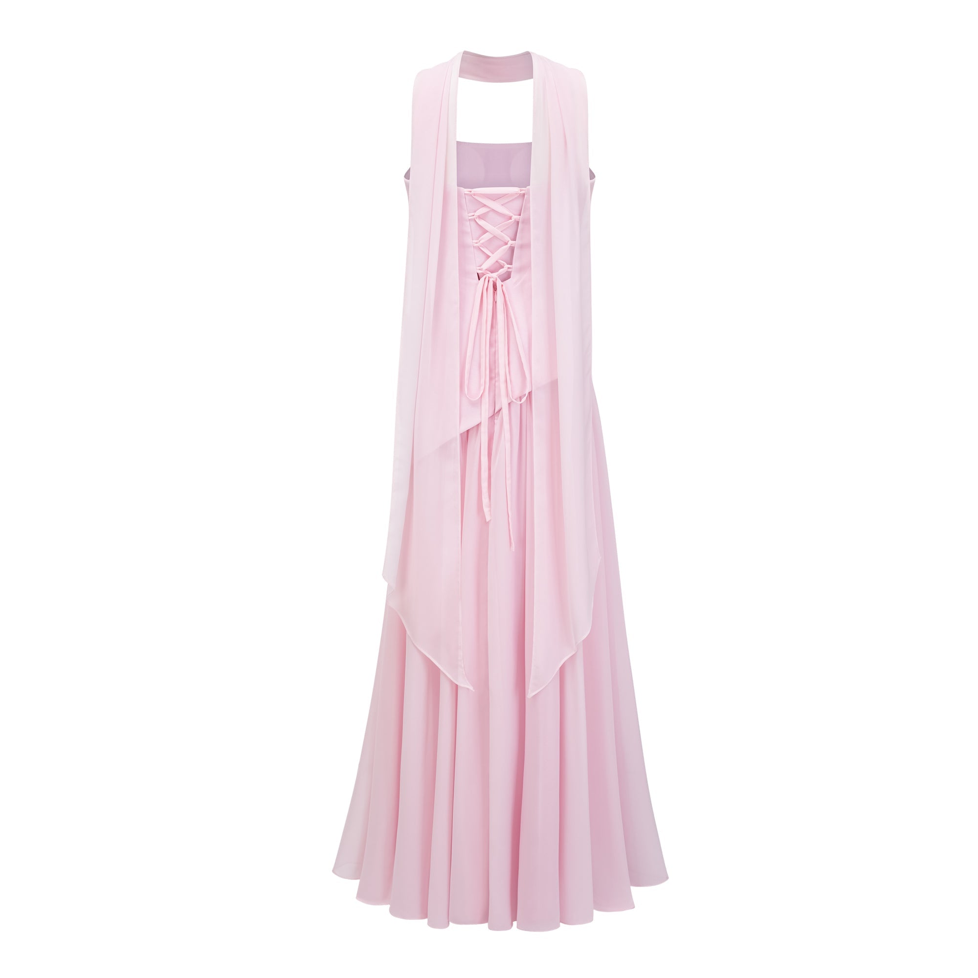 Romane Pink Strapless Corset Chiffon Maxi Dress