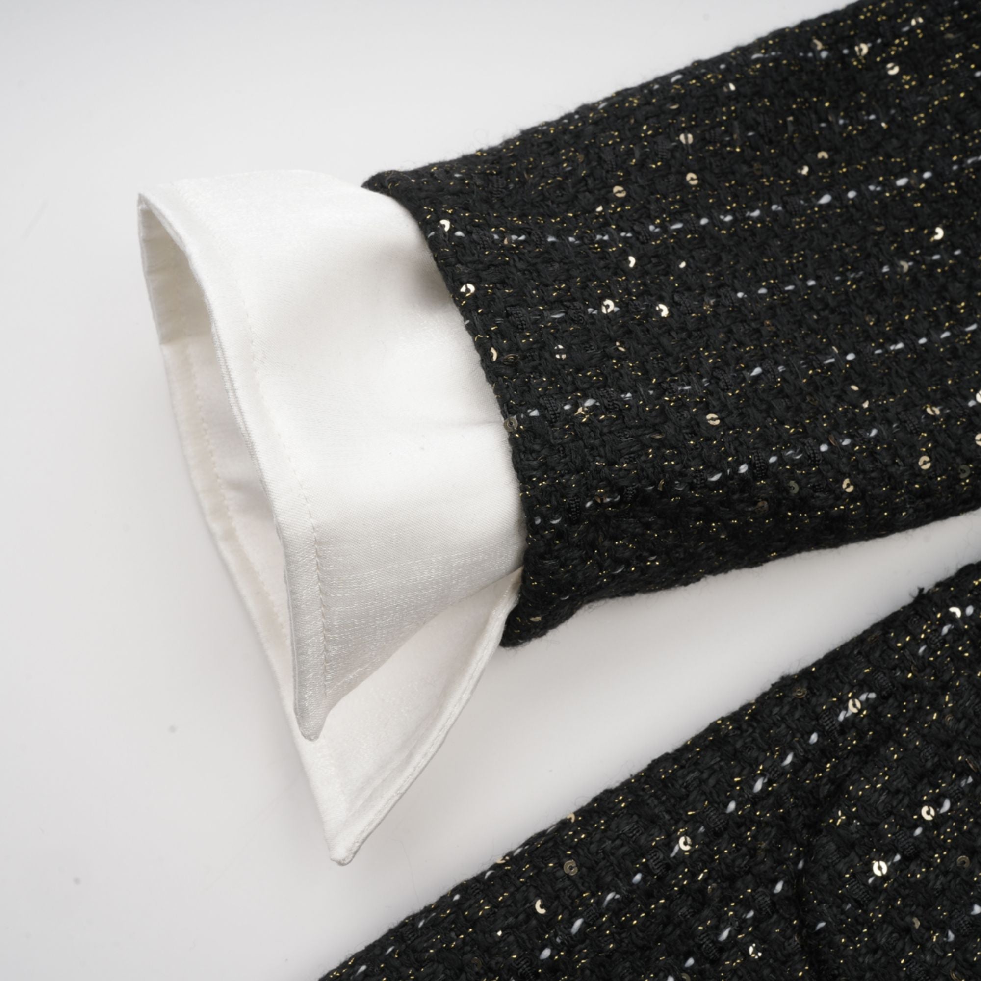 Audrey black sequin panelled tweed mini dress