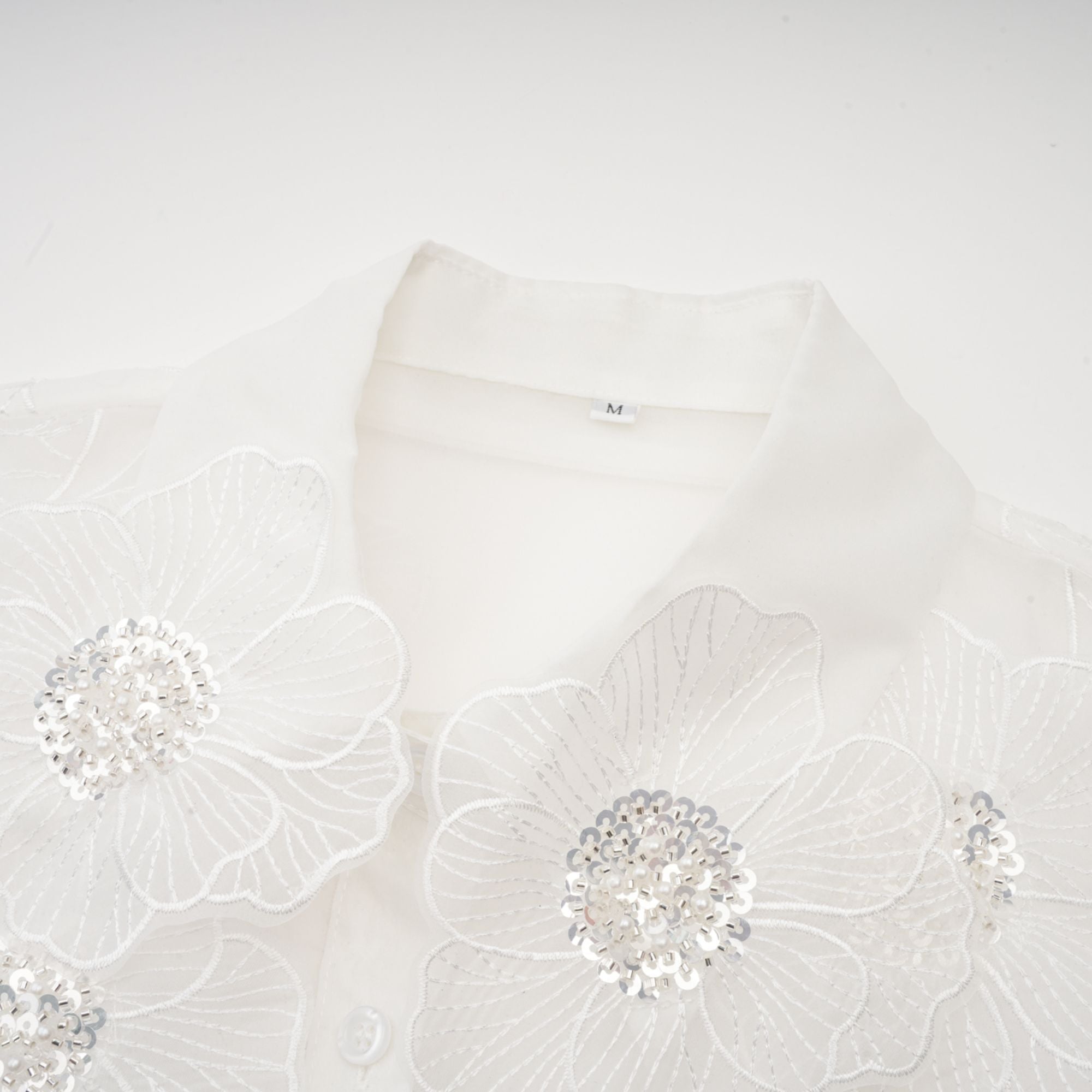 Béatrix white embellished semi-sheer shirt