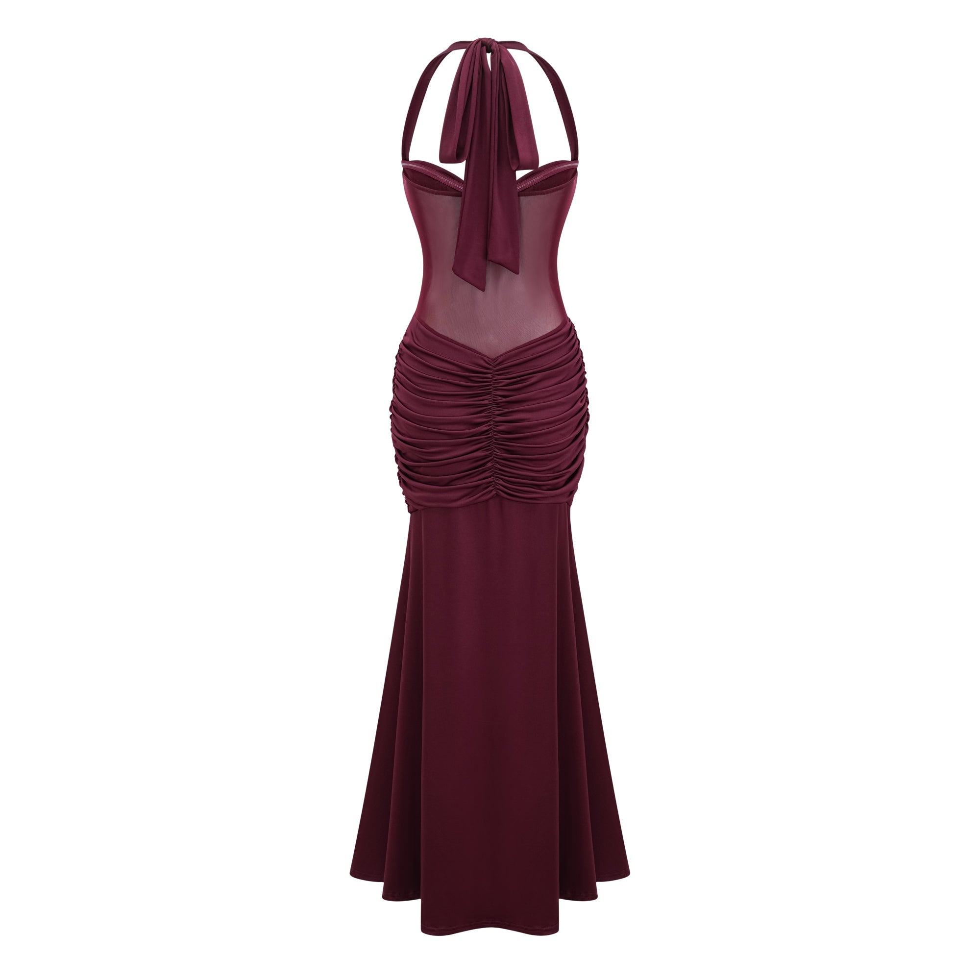 Amandine Burgundy Halterneck Gathered Maxi Dress