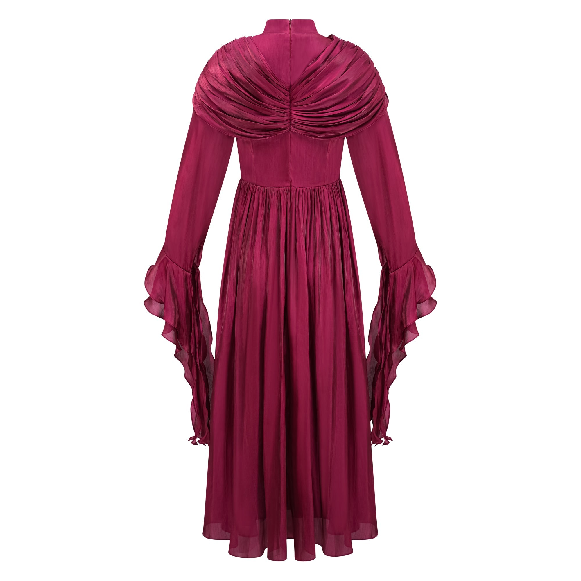 Danuta Burgundy Ruched Pleated Maxi Dress