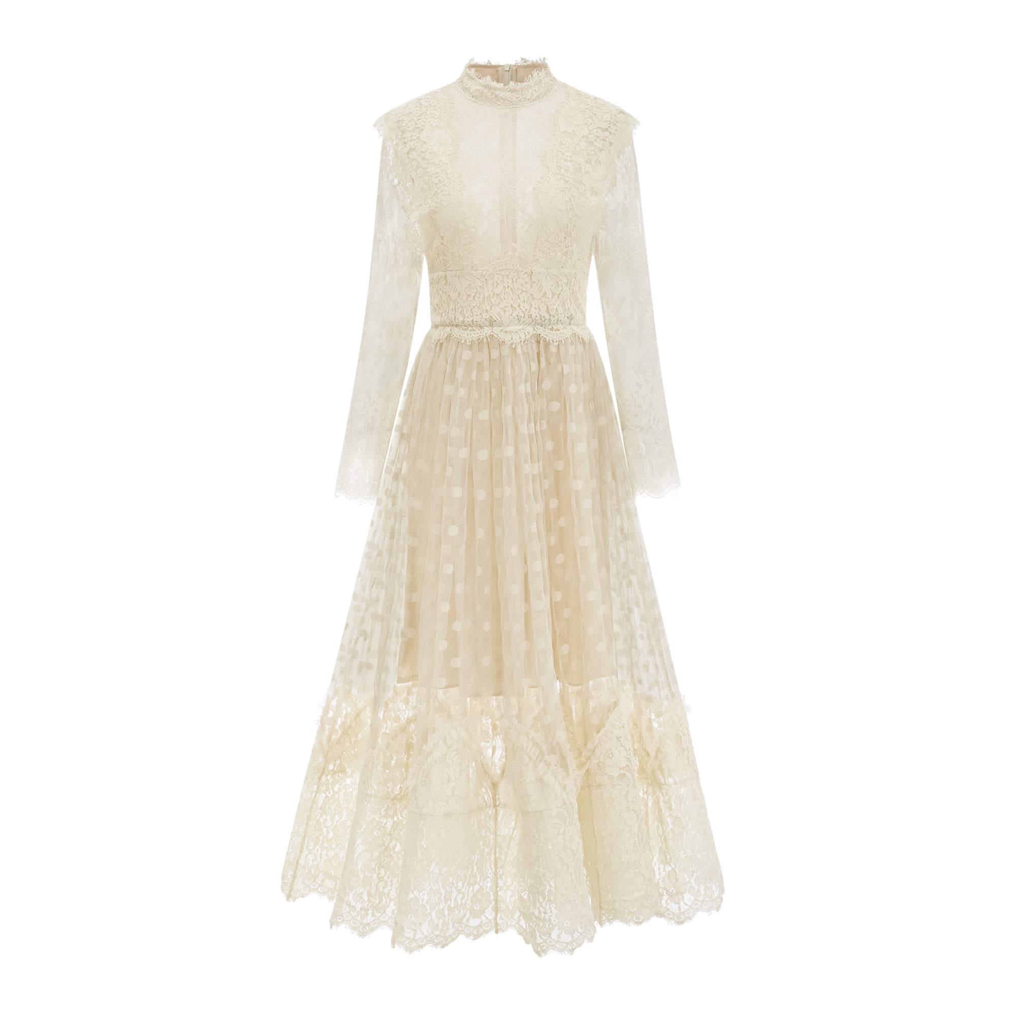 Éliane polka-dot lace-embroidered midi dress