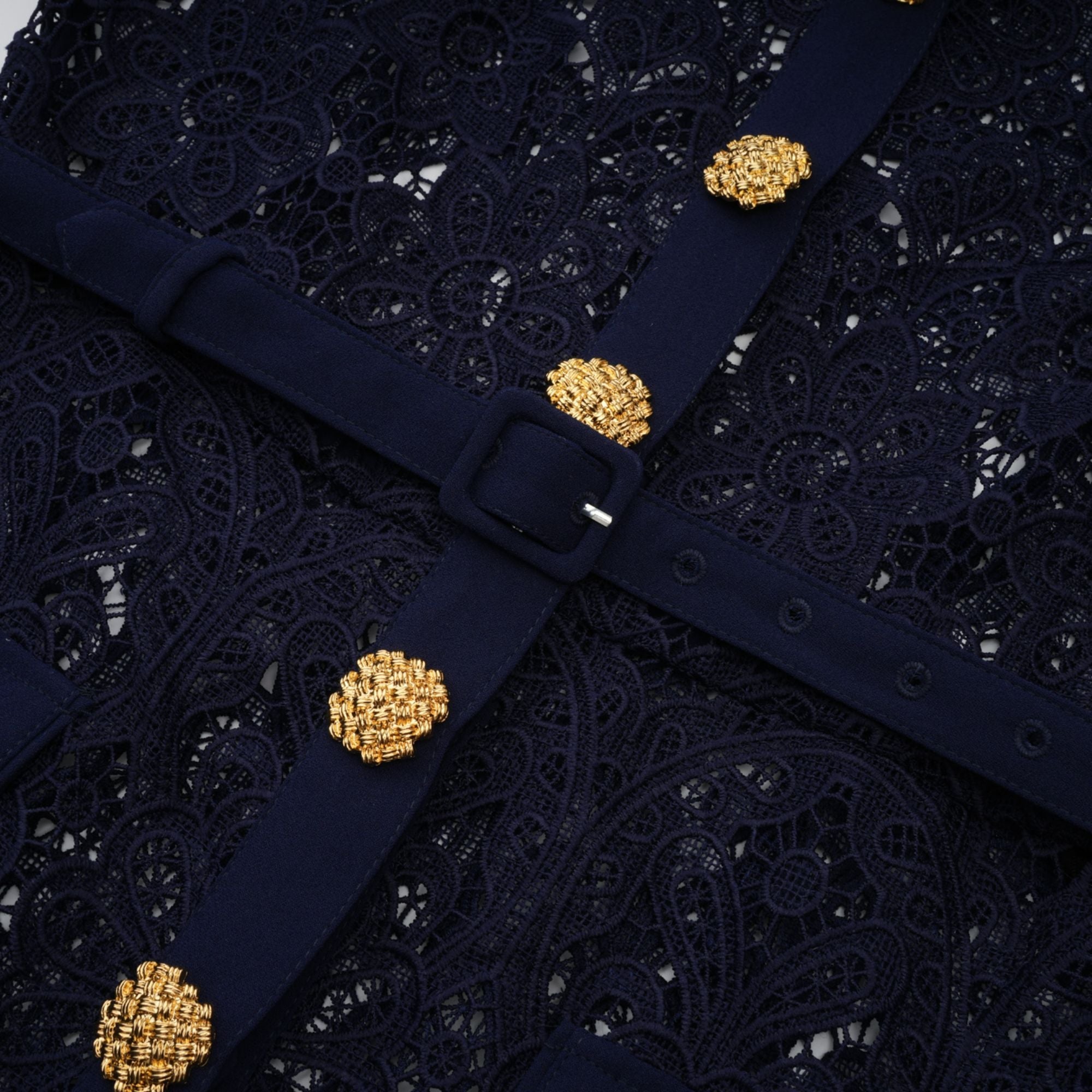 Ariane Navy Crochet-lace Midi Dress