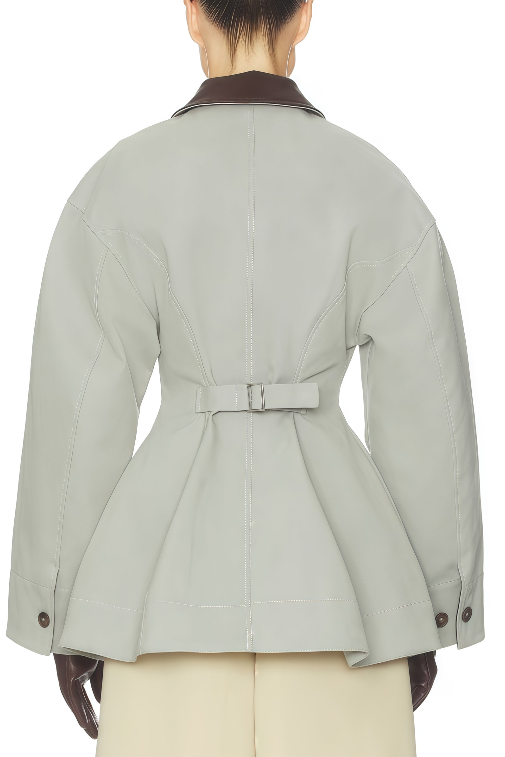 Vilma Grey Leather Collar Hunting Jacket