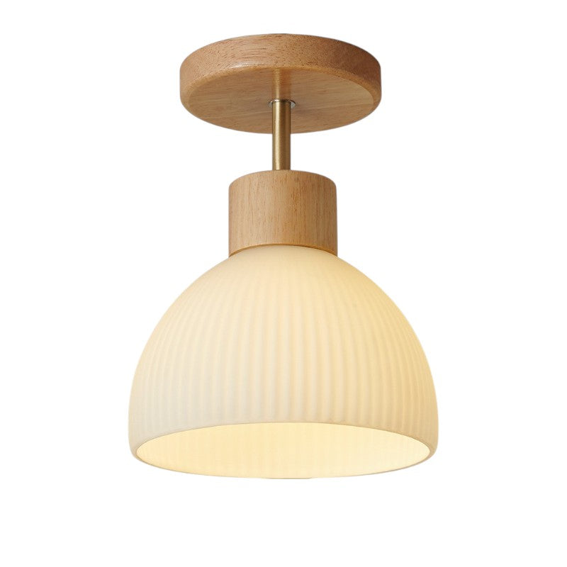 Ceiling Light | Glass Shade Wood Accent Mount