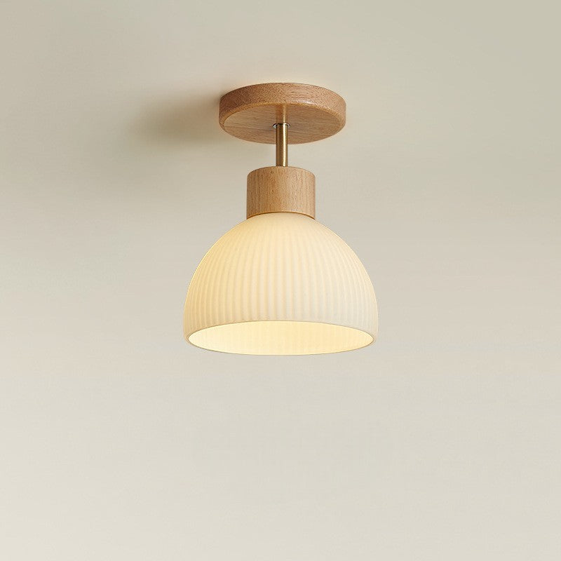 Ceiling Light | Glass Shade Wood Accent Mount