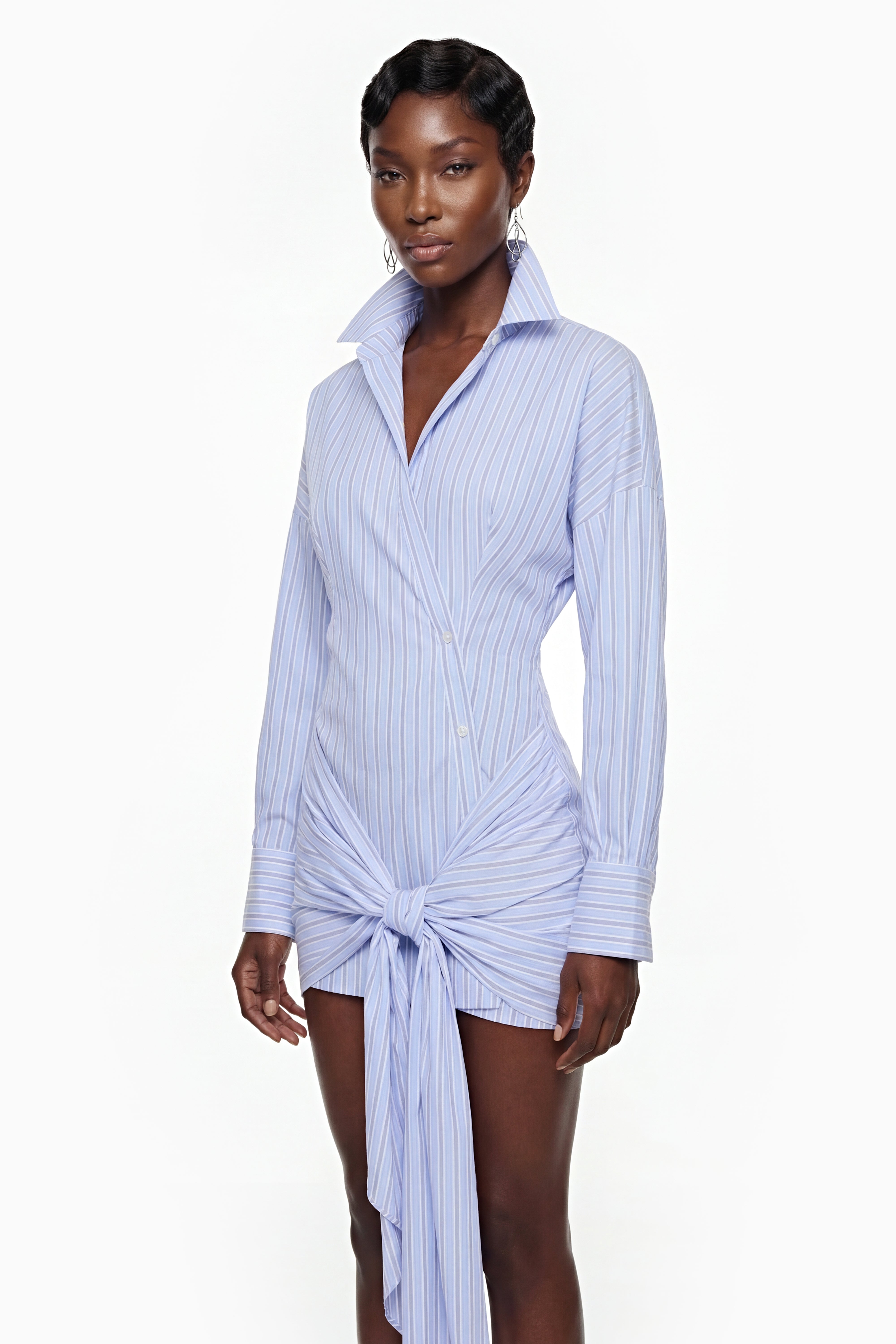 Vuyiswa Blue Striped Shirt Dress with Twist Knot