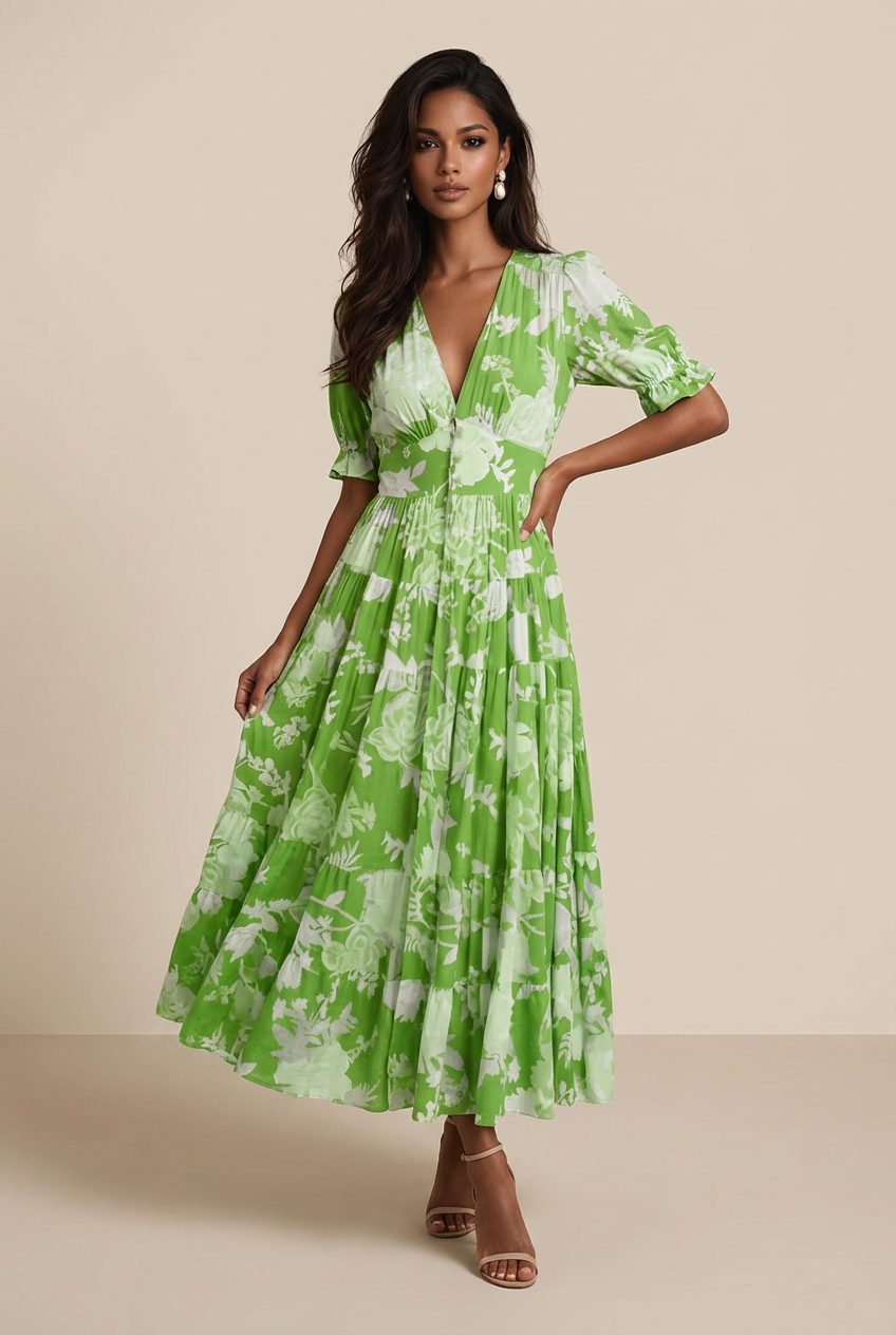 Minelda | Elegant Floral V-neck Dress