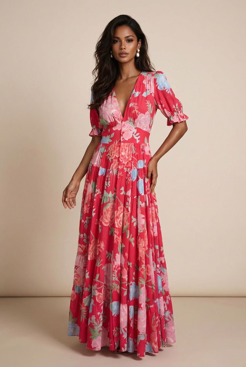 Minelda | Elegant Floral V-neck Dress