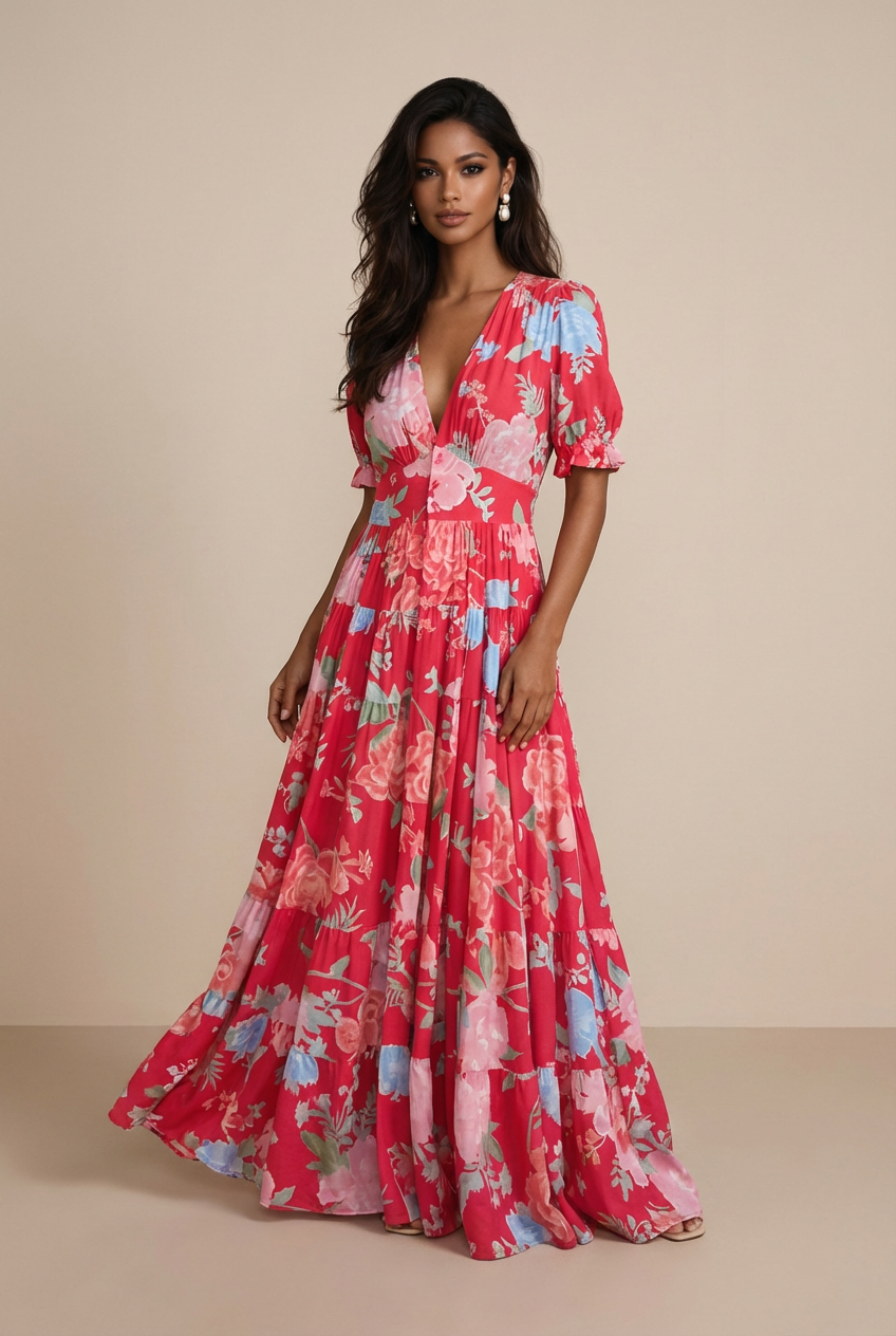 Minelda | Elegant Floral V-neck Dress