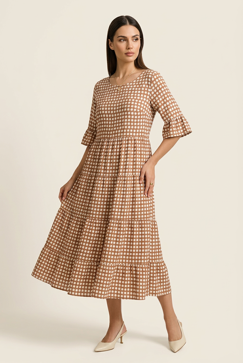 IRIS - SABLE SHORT-SLEEVE MIDI DRESS