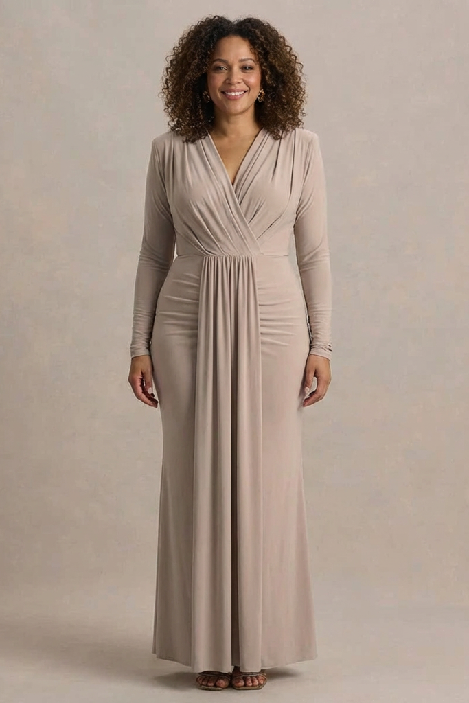 Flashy | Plunge-Neck Maxi Dress With Ruched Detailing