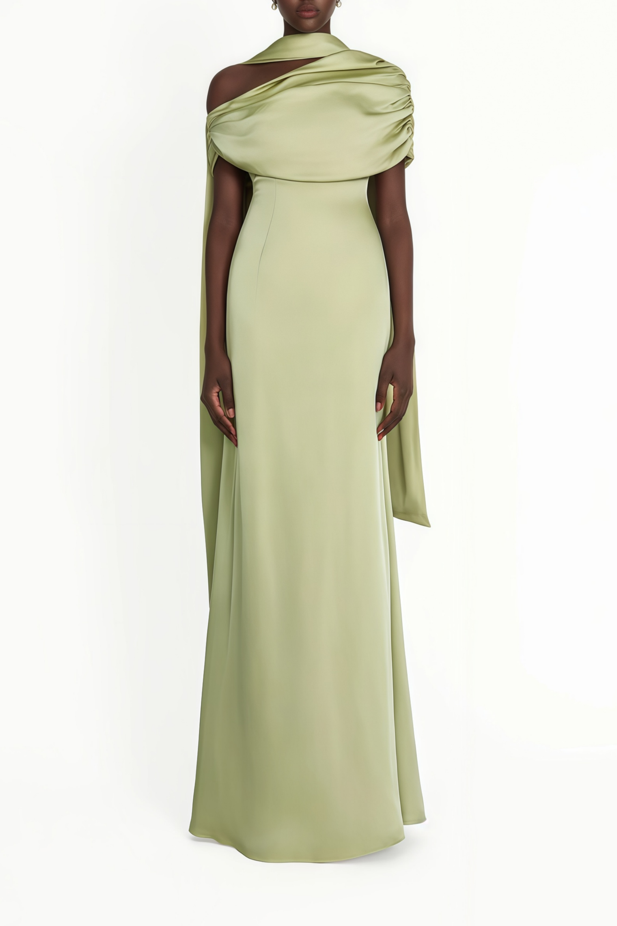 Benedetta Green One Shoulder Satin Maxi Dress