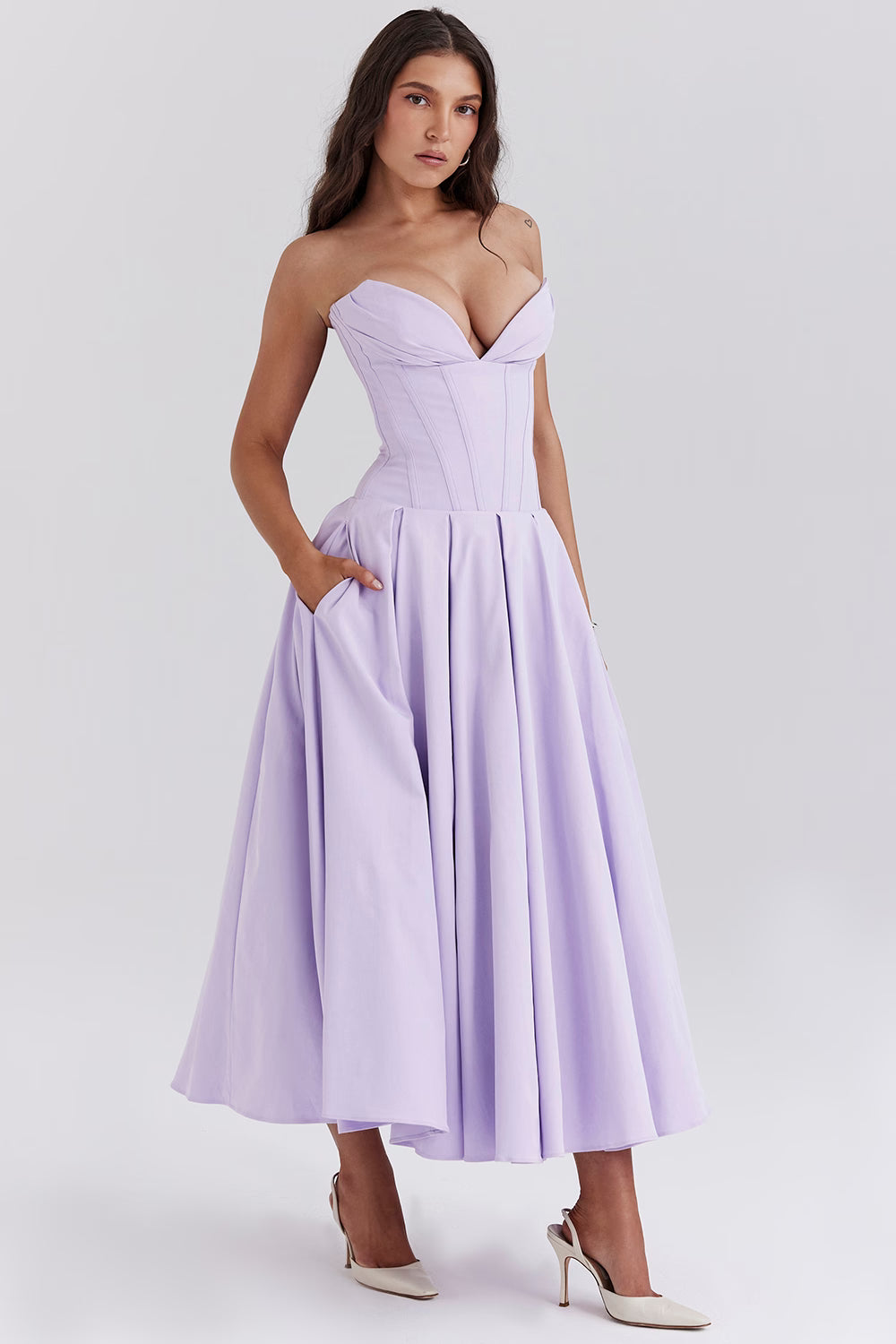 Katherine Off-Shoulder Corset Midi Dress