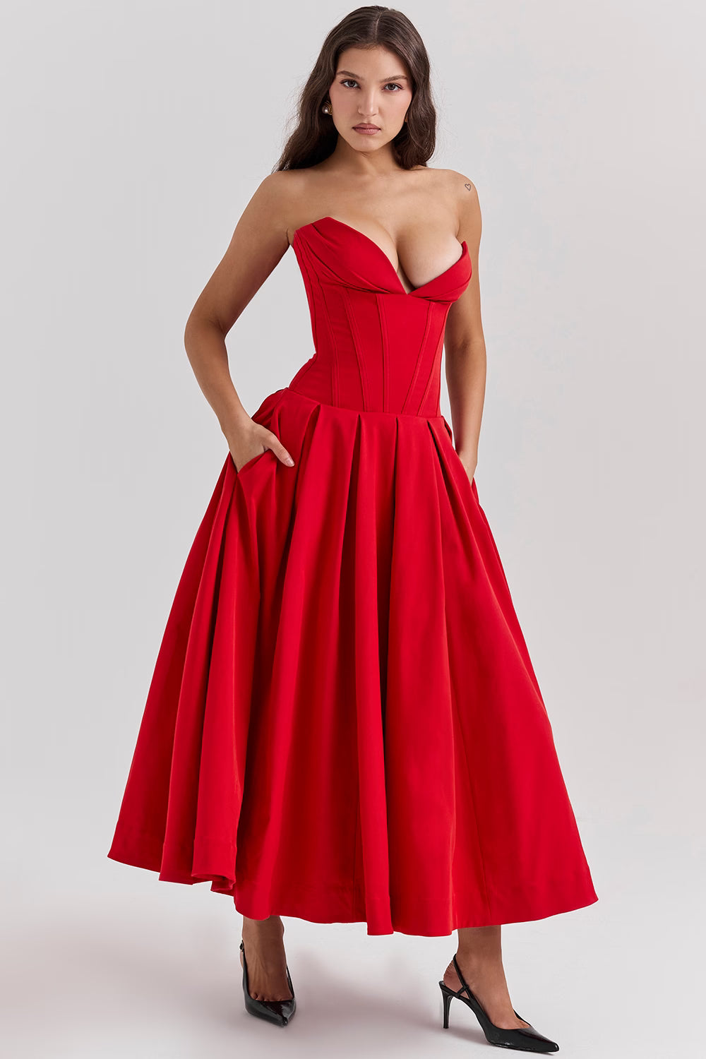 Katherine Off-Shoulder Corset Midi Dress